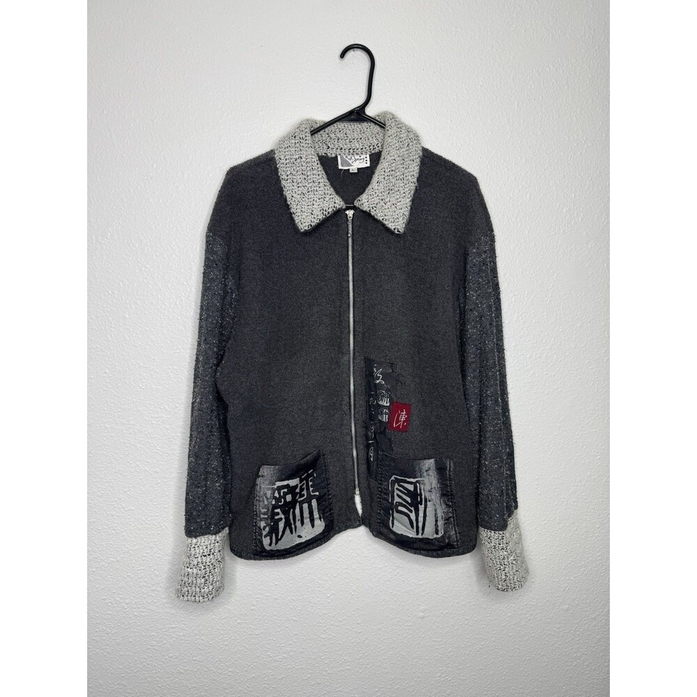 Vintage K.D. Spring Printed Full-Zip Sweater Jacket L USA Rare Unique Whimsygoth